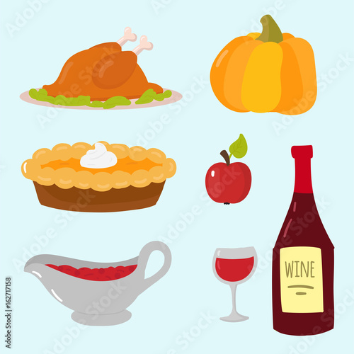 Happy thanksgiving day symbols design holiday objects fresh food harvest autu...