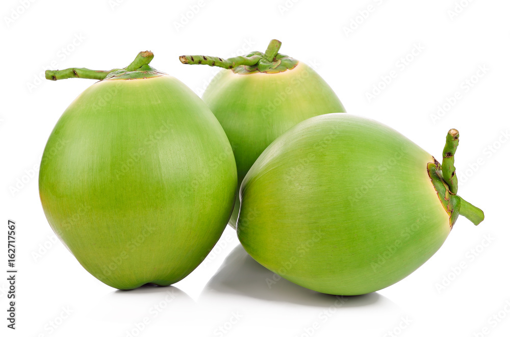 Green coconut fruit isolated on white background Green coconut fruit isolated on white background