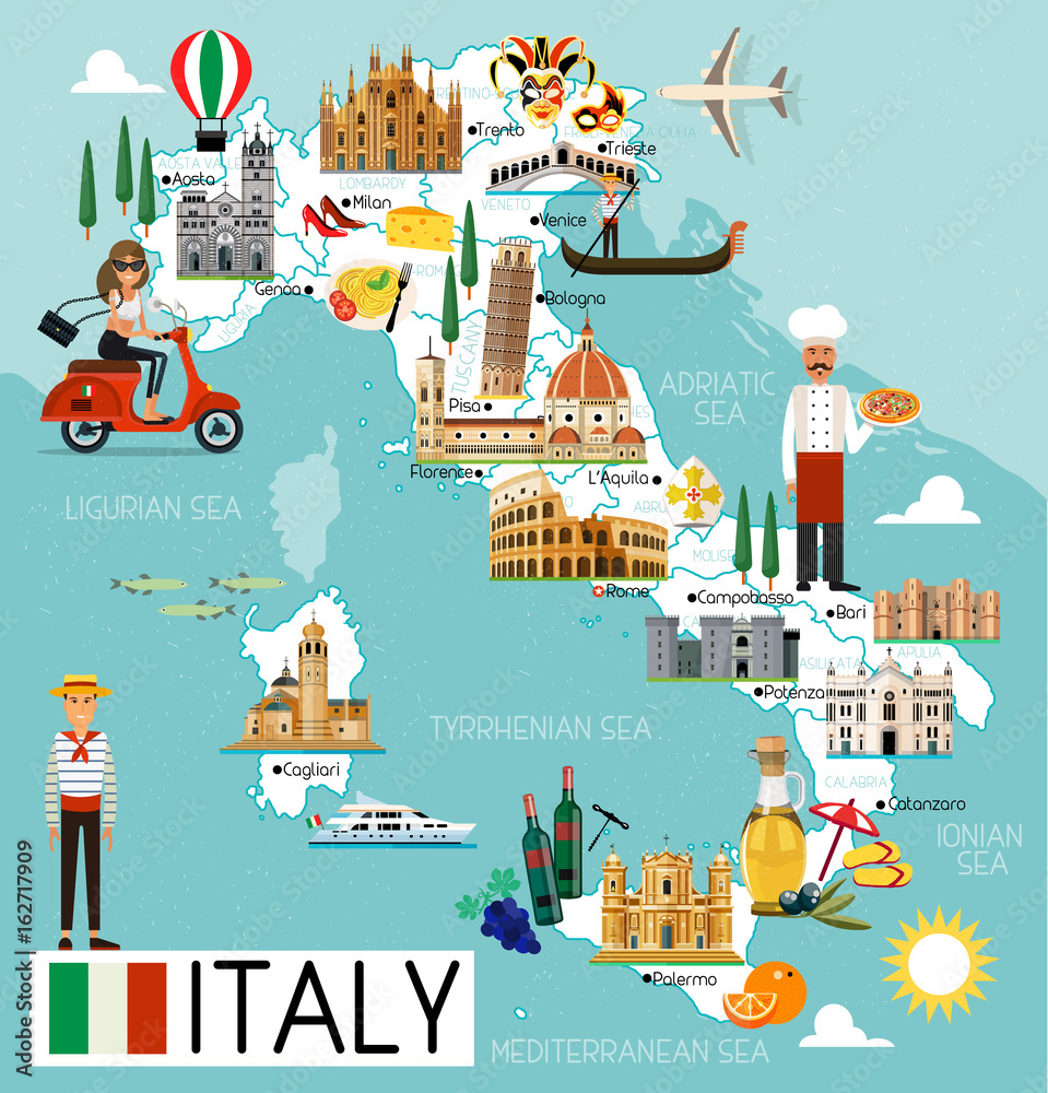 Fotografie, Obraz Italy Travel Map. | Posters.cz