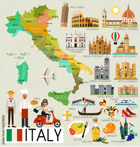 Fototapeta Italy Travel Map.