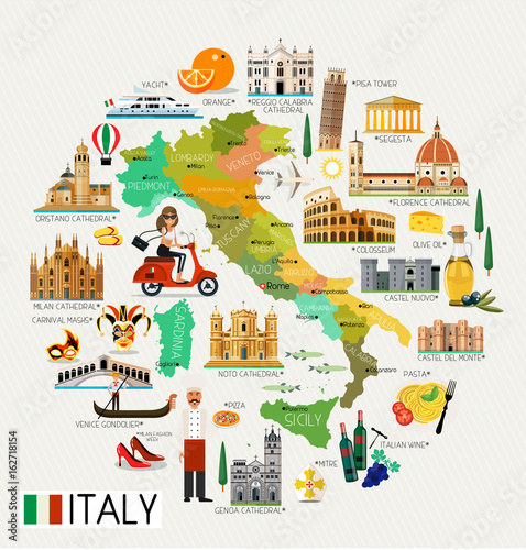 Photo Italy Travel Map.