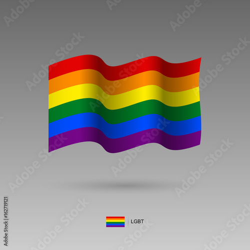 Flag of the LGBT community with correct color scheme. Rainbow gay pride flag blowing in the wind. High detailed vector illustration. 3d and isometry. EPS10