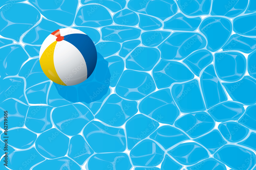 beach ball floating in a blue swimming pool. Summer background.