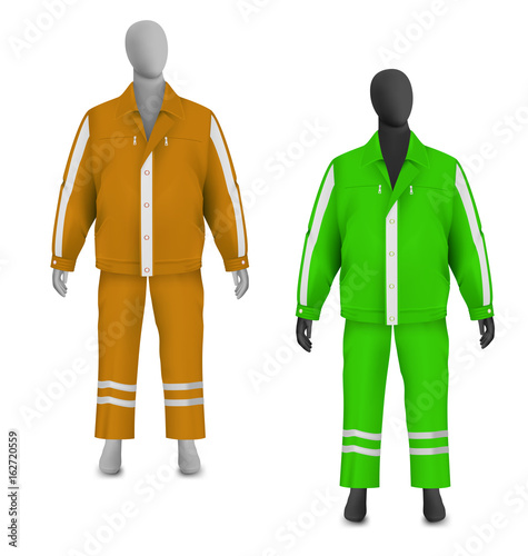 Safety jacket and pants set on mannequin