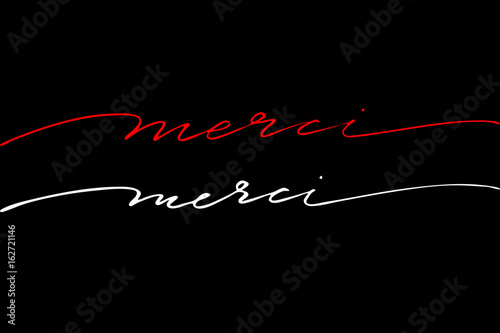 Thank you in French, handwritten text on black background, vector