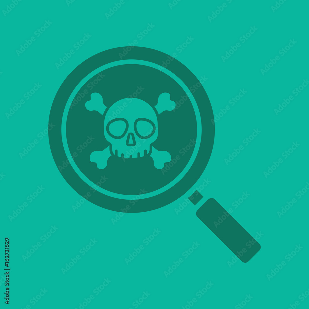 Magnifying glass with skull and crossbones glyph color icon