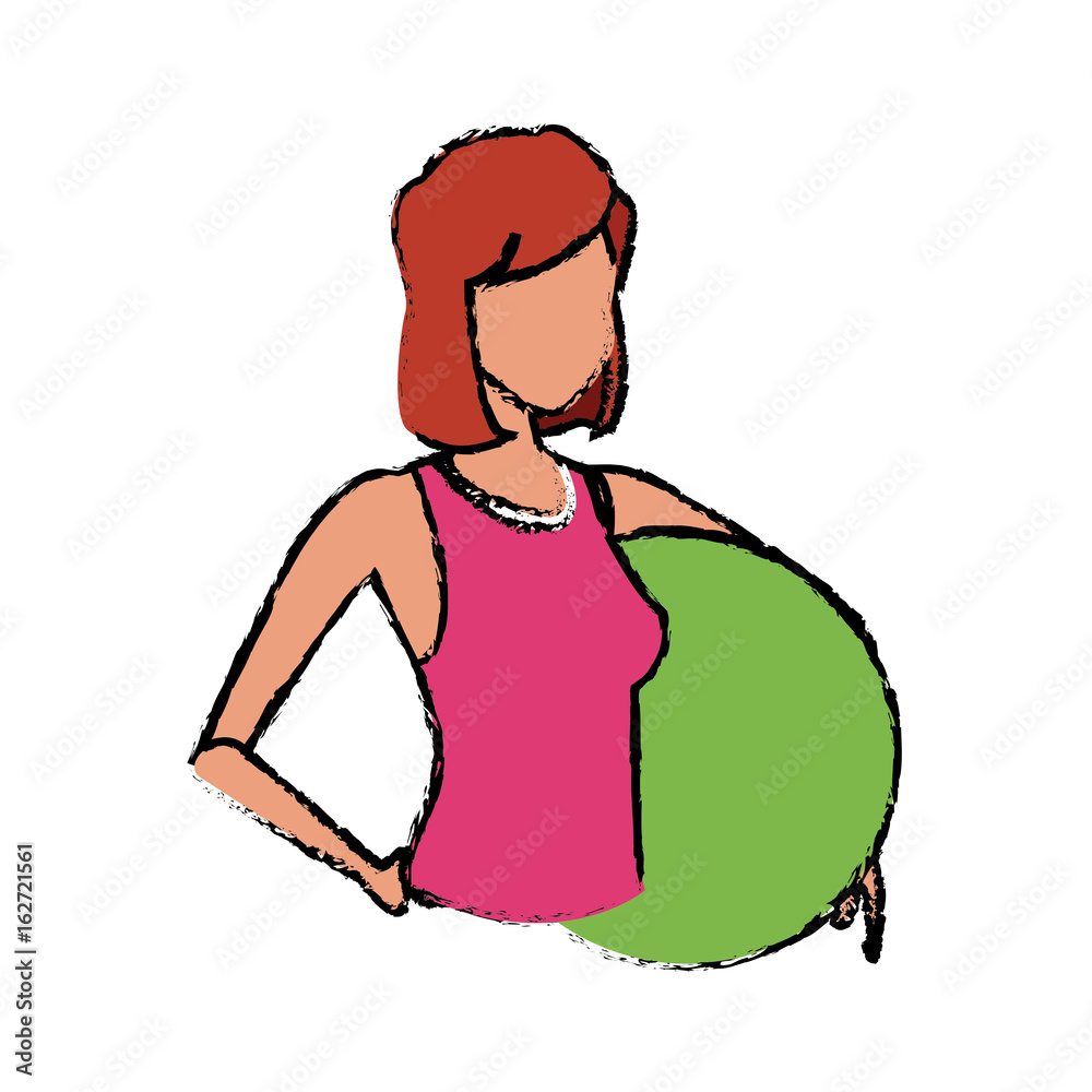 sport girl fitness with fitball gym design vector illustration