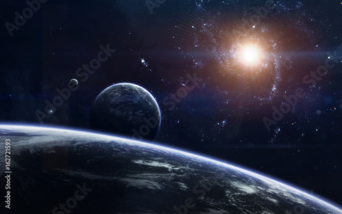 Science fiction space wallpaper, incredibly beautiful planets, galaxies, dark and cold beauty of endless universe. Elements of this image furnished by NASA © Vadimsadovski