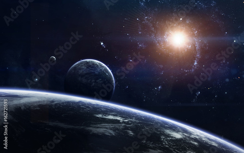 Science fiction space wallpaper, incredibly beautiful planets, galaxies, dark and cold beauty of endless universe. Elements of this image furnished by NASA