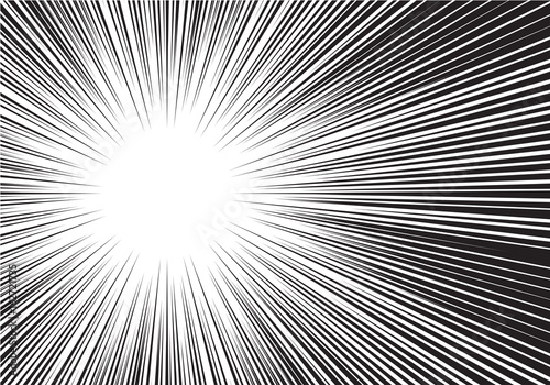 Abstract radial zoom black speed line on white for comic vector illustration.