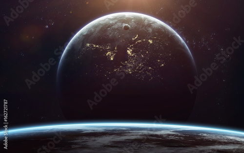 Science fiction space wallpaper, incredibly beautiful planets, galaxies, dark and cold beauty of endless universe. Elements of this image furnished by NASA © Vadimsadovski