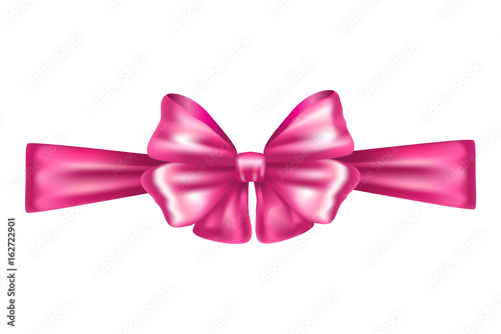 Realistic Decorative Bow Gift Ribbon Gift Box Isolated Pink