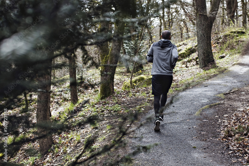 custom made wallpaper toronto digitalFull length rear view of male athlete jogging on narrow road in forest