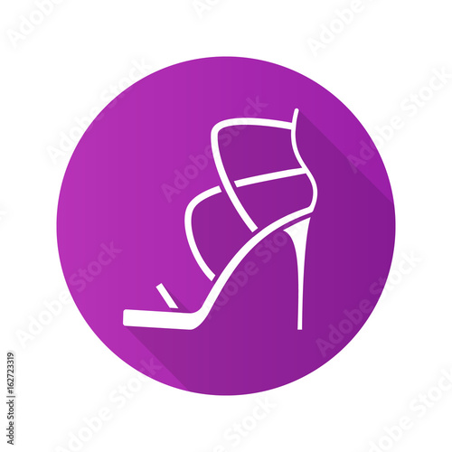 High heel shoe flat design long shadow glyph icon