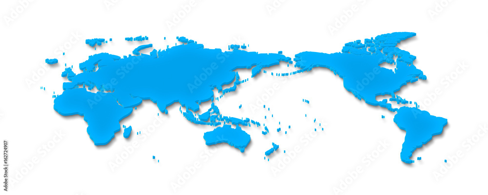 Obraz premium 立体的な青い世界地図と白い背景