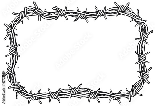 Rectangular border of barbed wire. Clipart illustration of a barbed wire border on a white background. 