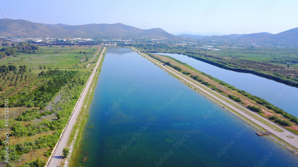 Obraz premium Aerial drone photo of Schinias public Rowing and Canoeing Centre , Attica, Greece