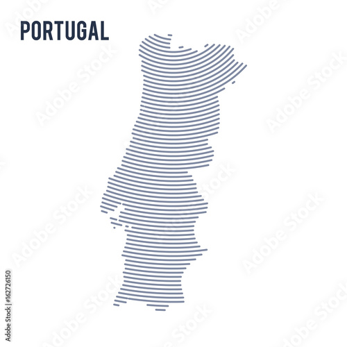 Vector abstract hatched map of Portugal with curve lines isolated on a white background.