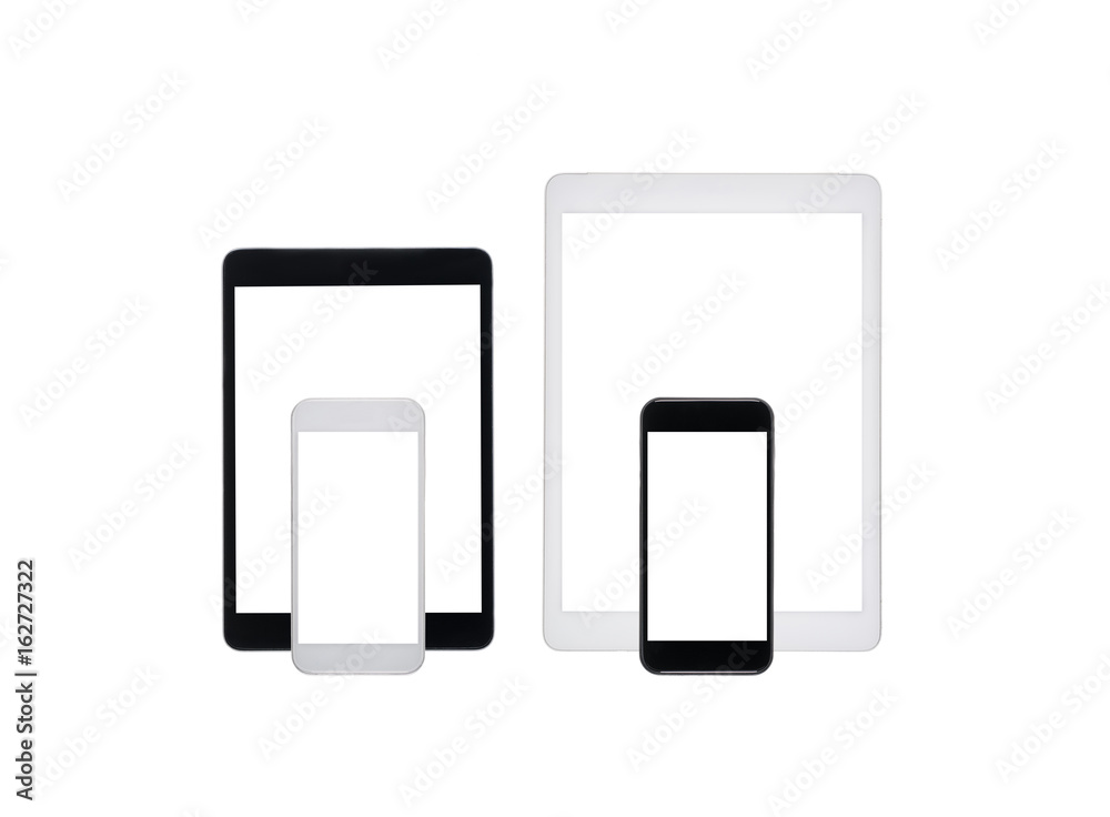 close up view of digital tablets and smartphones isolated on white close up view of digital tablets and smartphones isolated on white