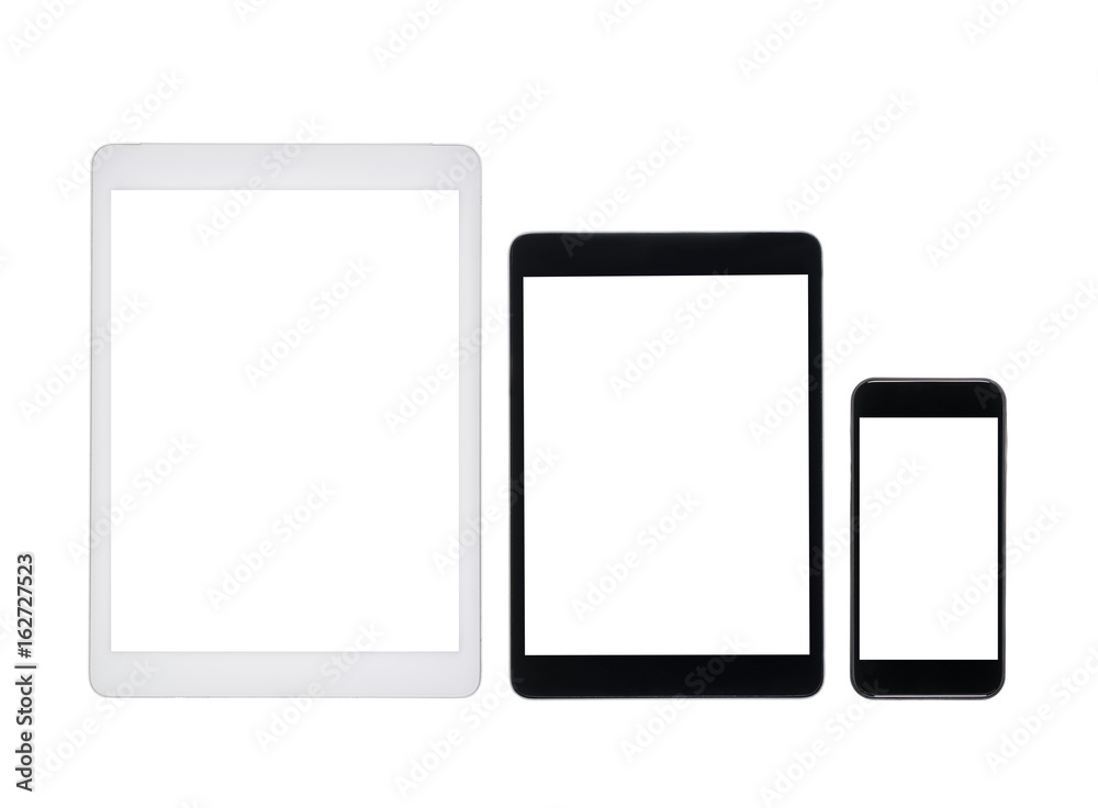 set of digital tablets and smartphone with blank screens isolated on white set of digital tablets and smartphone with blank screens isolated on white