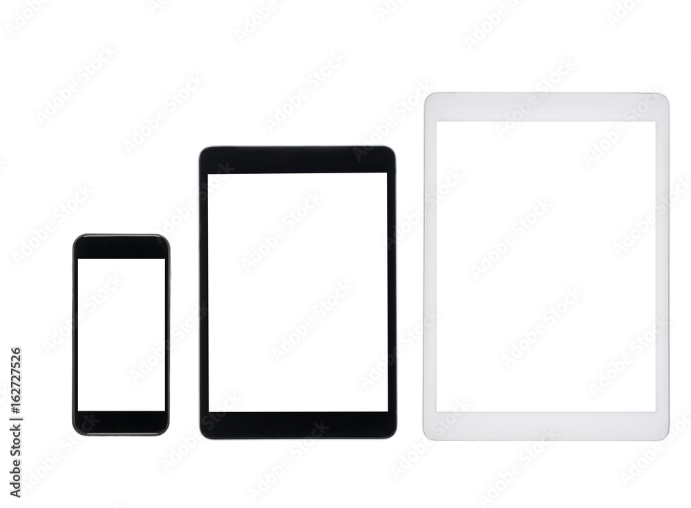 set of tablet computers and smartphone with blank screens isolated on white set of tablet computers and smartphone with blank screens isolated on white