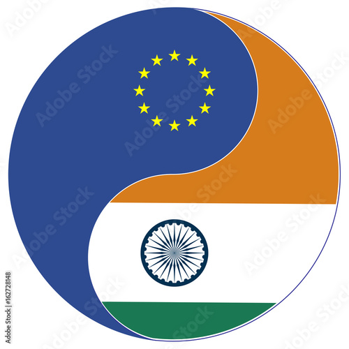 EU India Trade. Concept symbol for the Free Trade Agreement and Economic Partnership between the European Union and India