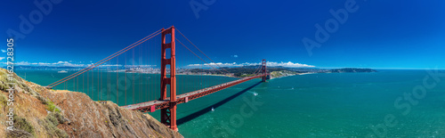 Panoramic large resolution shot of Golden Gate Bridge in San Francisco, California