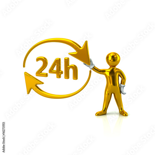 Golden man holding 24 hours icon