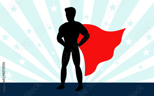 Superheld Silhouette mit rotem Umhang