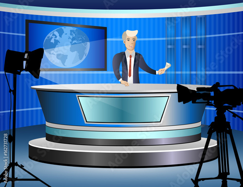 Journalist at work from tv studio