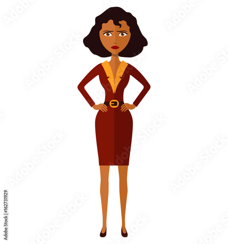 African american worried woman confused emotional curly cutout character lady vector