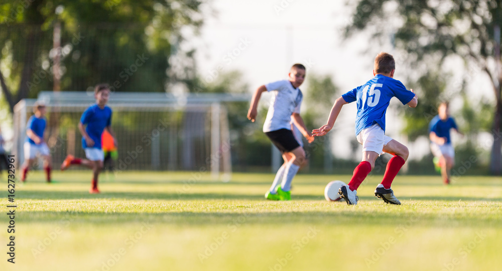 Fototapeta premium Piłka nożna dla dzieci - mecz dzieci na boisku piłkarskim