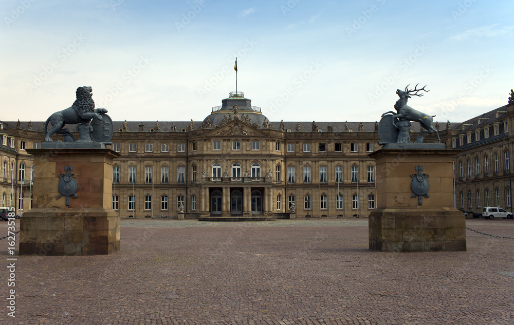  Neues Schloss (New Castle). Palace of the 18th century in baroque style in Germany, Stuttgart