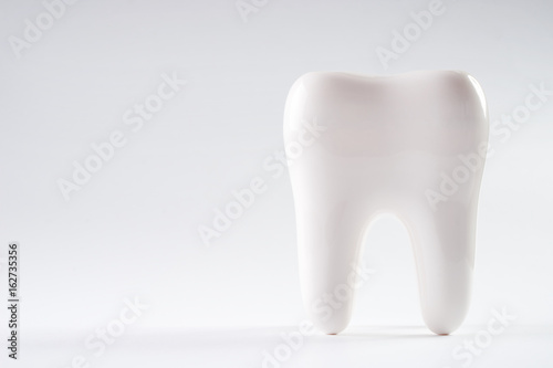 White healthy human tooth isolated on a white background with copy space. Dental health Concept. Oral Care.