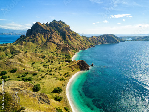 Aerial view of the northern part of Pulau Padar island in between Komodo and Rinca Islands near Labuan Bajo in Indonesia. photo