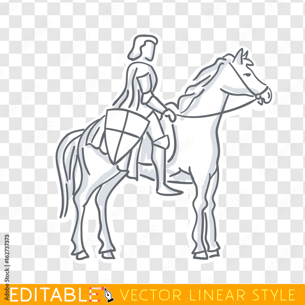 Medieval knight on horseback icon. Editable line sketch. Stock vector. Historical illustration. Medieval knight on horseback icon. Editable line sketch. Stock vector. Historical illustration.