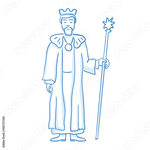 King icon. Line sketch. Stock vector. Historical illustration.