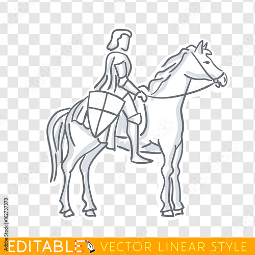 Medieval knight on horseback icon. Editable line sketch. Stock vector. Historical illustration.