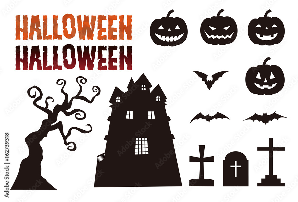 ハロウィン素材 カボチャ コウモリ お墓 屋敷 Stock Vector Adobe Stock