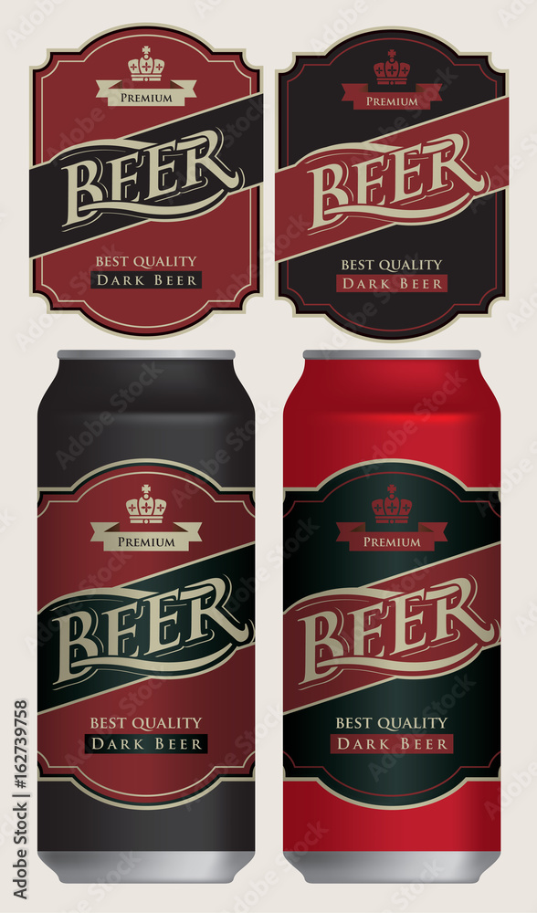 Two vector beer labels in retro style on black and red background ...