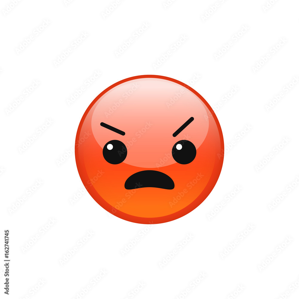 Vector angry pouting grumpy mad red emoji emoticon face icon isolated ...