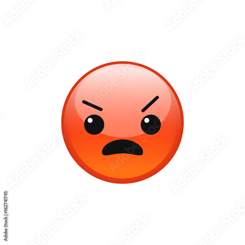 Vector angry pouting grumpy mad red emoji emoticon face icon isolated on white background