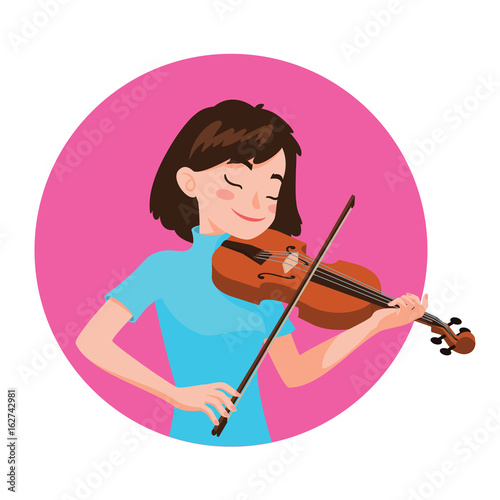 Musician playing violin. Girl violinist is inspired to play a classical musical instrument.