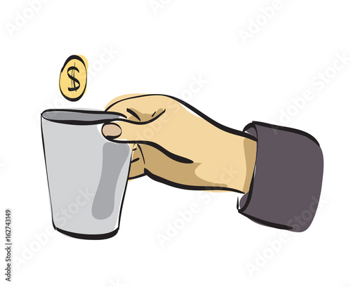 Hand with small can begging for money