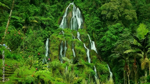 Waterfalls at Santa Rosa de Cabal, Colombia. Beautiful Waterfall inside the forest. Cascade in a green Mountain. Epic Waterfall background full hd and 4k. Natural beauty background. Ecology Concept.