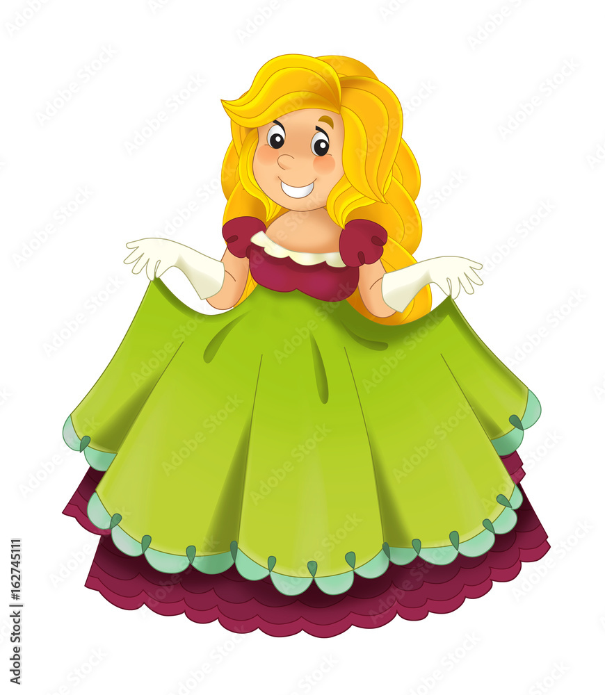Cartoon character - royal princess cheerful standing and smiling - isolated illustration for children