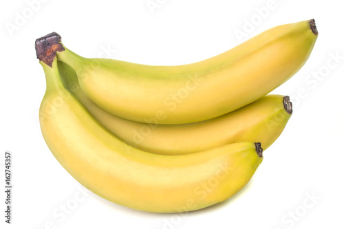 Three ripe yellow banana on white background