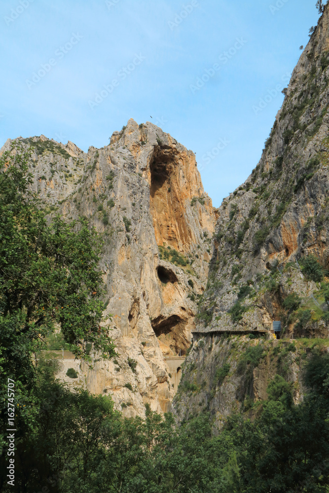 Wooden walkways in the gorge of Los Gaitanes, Caminito del Rey, Malaga, Spain