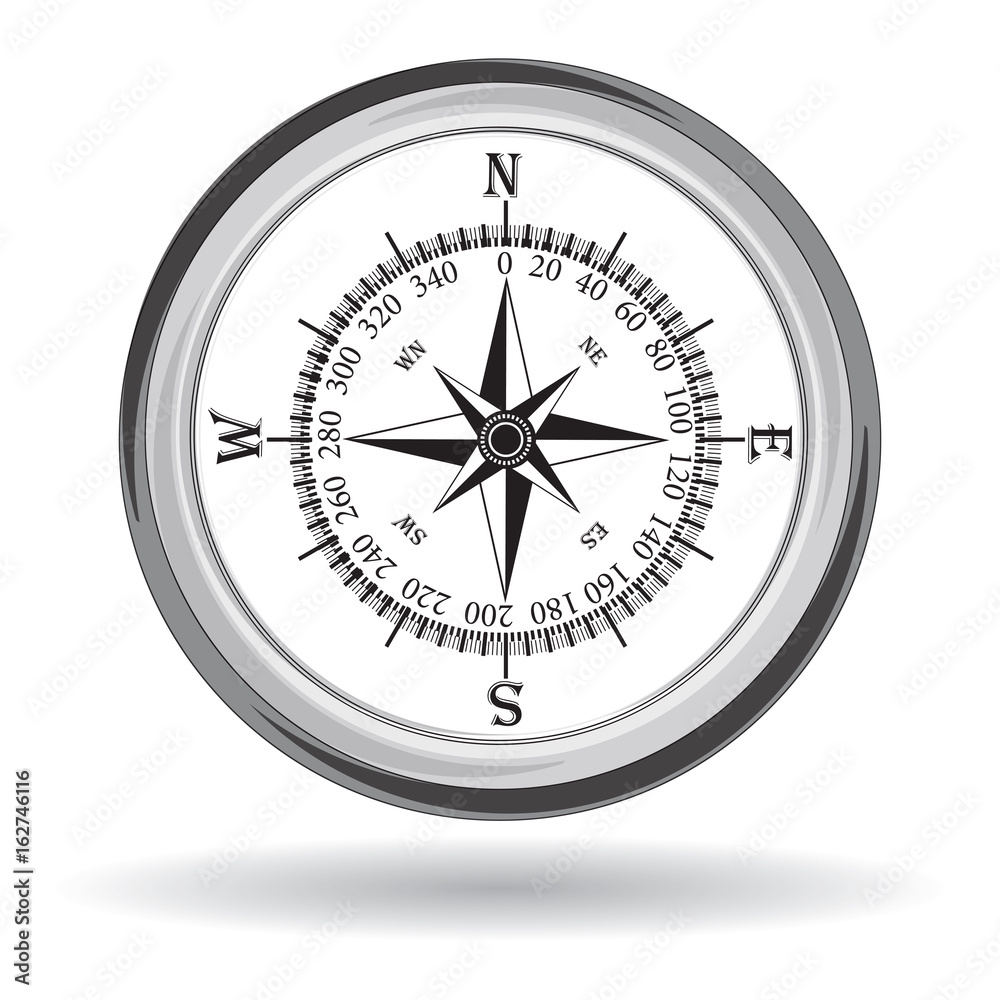 Tourist compass isolated on white background, art creative modern vector illustration. Sports banner