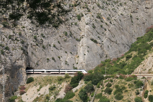 Train crossing a tunnel in Caminito del Rey, Malaga, Spain